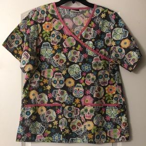Women’s sugar skull scrub top